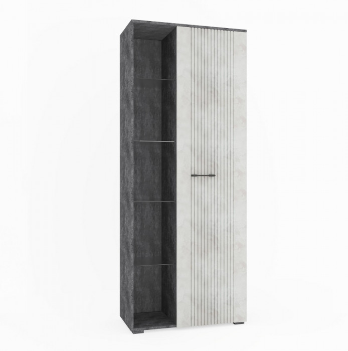 Шкаф с открытой нишей (правое исп.) "Денвер" - Бетон спаркс/Перламутр жемчуг