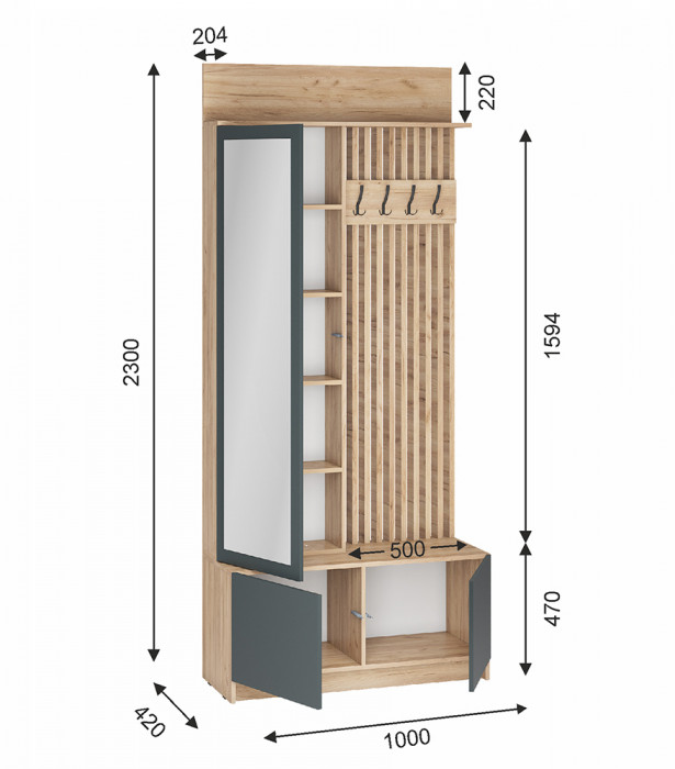 Вешалка Стоуби, дуб крафт/графит
