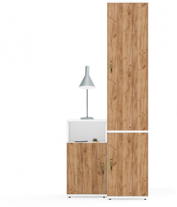 Лидер-8 Пенал МД 23Б + Тумба МД 3.19, цвет белый шагрень/крафт золото, ШхГхВ 80х50х190 см., универсальная сборка