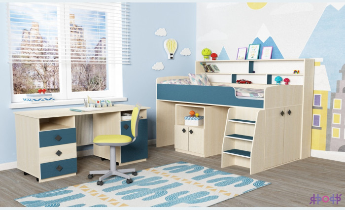Кровать-чердак Малыш 5 (Винтерберг/Дуб молочный)