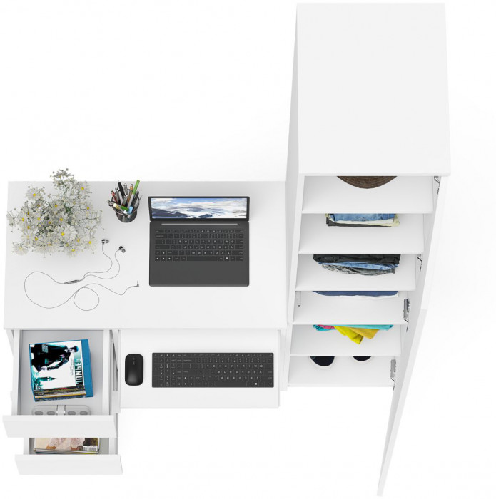 Мори Стол компьютерный МС-6 левый + Пенал МШ400.1, цвет белый, ШхГхВ 130,4х50,4х209,6 см., выдвижные ящики слева, НЕ универсальная сборка