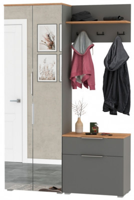 Октава Прихожая 10, цвет серый графит/дуб крафт золотой/фасады МДФ серый графит, ШхГхВ 129,3х35,4х197,6 см., универсальная сборка