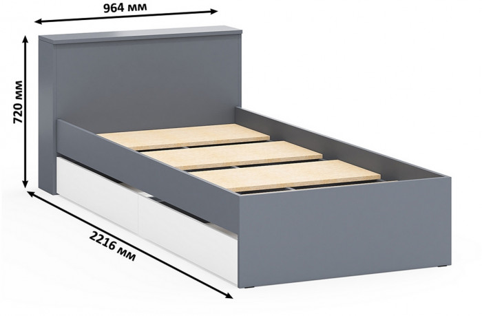 Ксения Кровать с ящиками 0900 + Стол косметический с подсветкой Сура, графит/белый