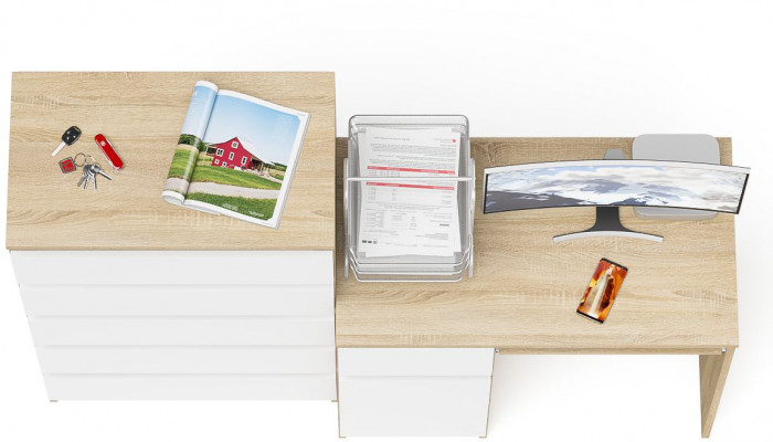 Мори компьютерный стол МС-1 левый + Комод МК700.5, дуб сонома/белый