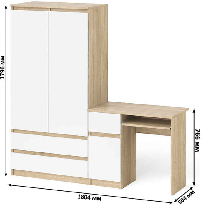 Мори компьютерный стол МС-1 левый + Шкаф МШ900.1, дуб сонома/белый
