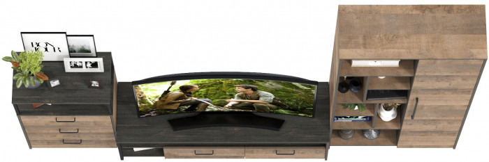 Трувор Гостиная 080, цвет дуб гранж песочный/интра, ШхГхВ 308,8х45,4х194,2 см., универсальная сборка