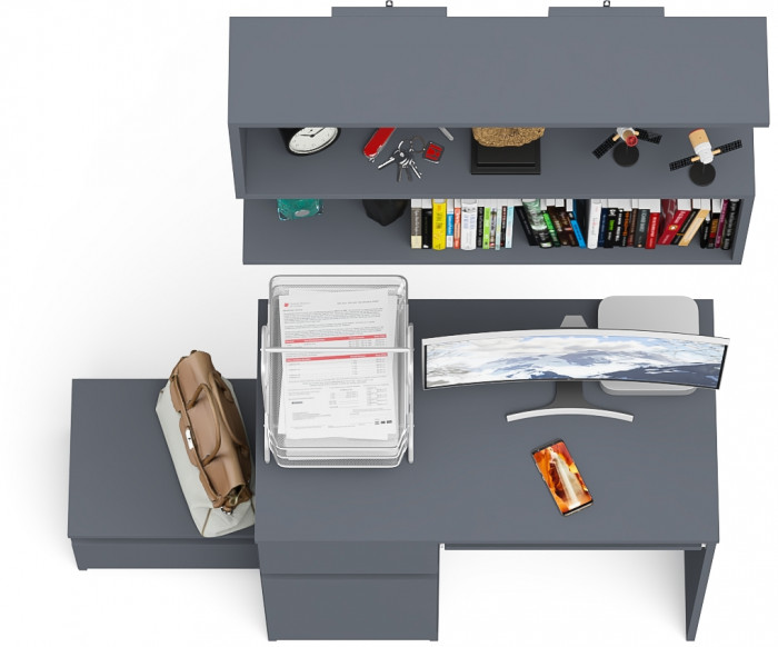 Мори Стол компьютерный МС-1 левый + Тумба ТМП400.1 + Полка 900, цвет графит, ШхГхВ 130,4х50х209,6 см., НЕ универсальная сборка