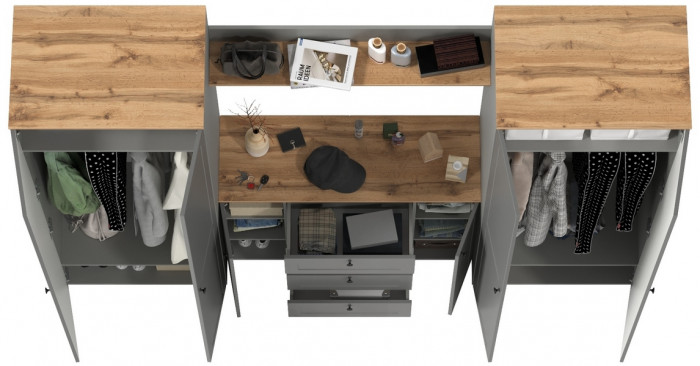 Остин Прихожая 73, серый графит/дуб крафт золотой