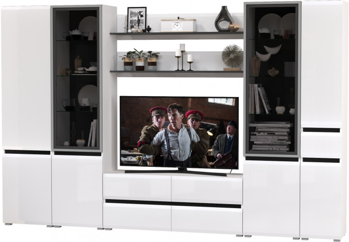 Сидней Комплектация № 064, корпус: белый/чёрный/фасады: МДФ белый глянец