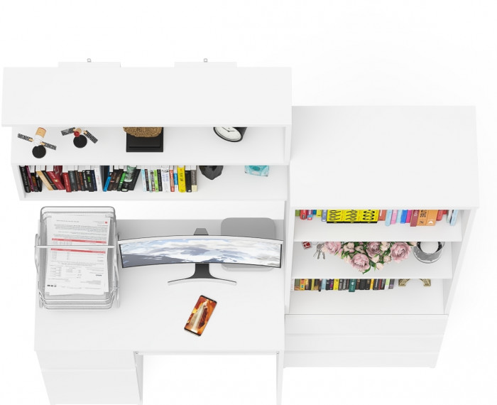 Мори компьютерный стол МС-1 левый + Стеллаж МСТ600.3 + Полка 900, белый