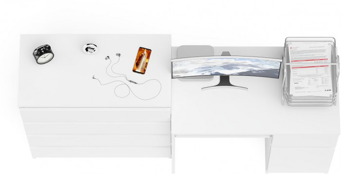 Мори компьютерный стол МС-1 правый + Комод МК800.4, белый