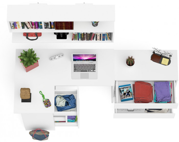 Мори компьютерный стол МС-16 левый + Комод МК800.1 + Полка 1200, белый