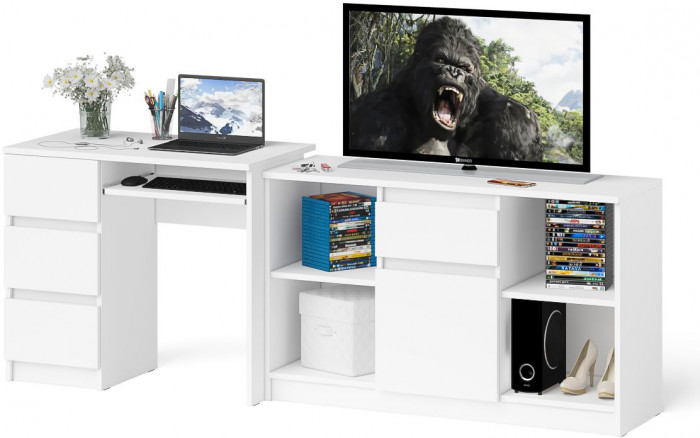 Мори компьютерный стол МС-6 левый + Тумба МТВ1204.1, белый