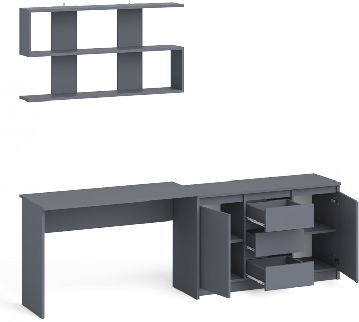 Мори письменный стол МСП1200.1 + Комод МК1200.3 + Полка 1200, графит