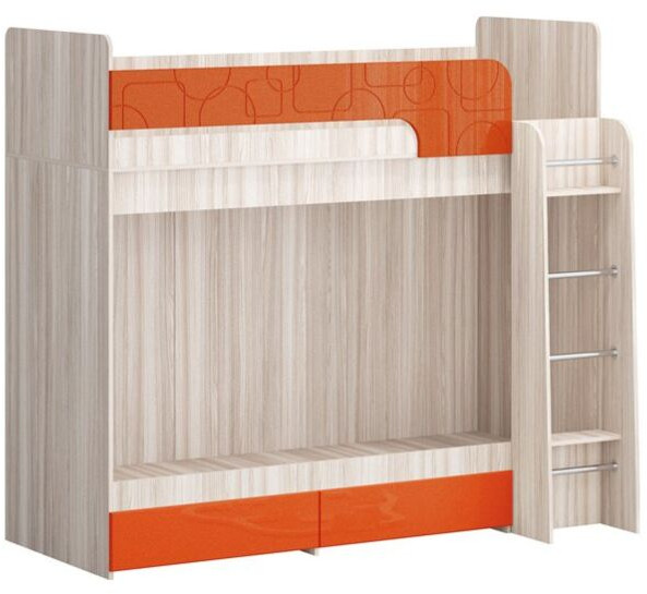 Двухъярусная кровать Бемби МДФ NEW, ясень (Латте глянец, Ясень шимо светлый)