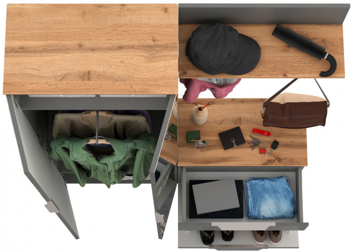 Октава Прихожая 12, серый графит/дуб крафт золотой/фасады МДФ серый графит