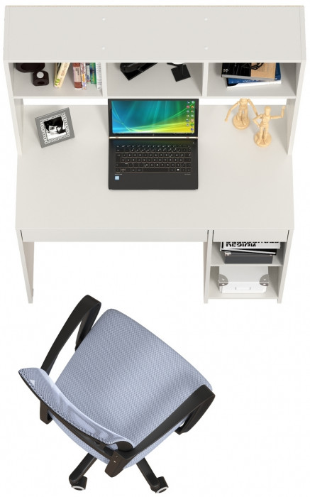 Стол компьютерный Комфорт 12.77F + кресло 103 серое, цвет белый шагрень, ШхГхВ 100х49,8х147 см., универсальная сборка