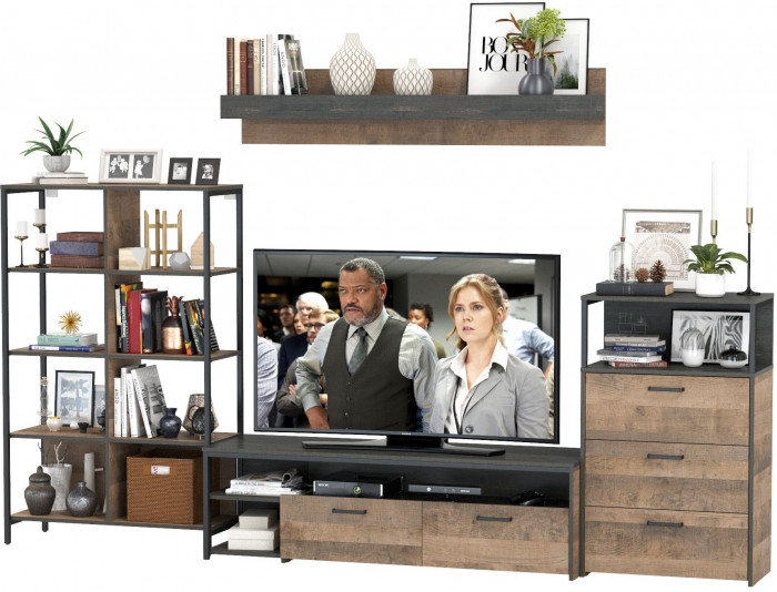 Трувор Гостиная 085, цвет дуб гранж песочный/интра, ШхГхВ 305,8х45,4х210 см., универсальная сборка