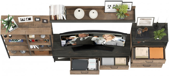 Трувор Гостиная 085, цвет дуб гранж песочный/интра, ШхГхВ 305,8х45,4х210 см., универсальная сборка