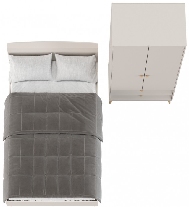 Афина Спальня Кровать 1200 + Шкаф 2-х дверный, цвет кашемир серый, ШхГхВ 123,6х210,2х95,7 + 90,3х56,3х220 см., сп.м. 1200х2000 мм., б/м, осн. есть