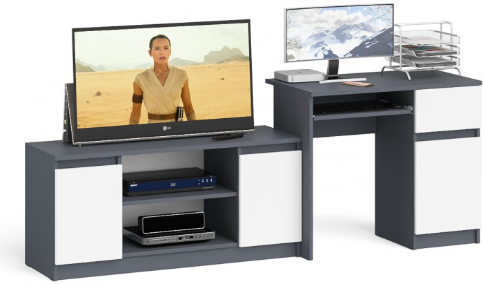 Мори Стол компьютерный МС-1 правый + Тумба МТВ1200.1, цвет графит/белый, ШхГхВ 210,4х50х76,6 см., выдвижной ящик справа, НЕ универсальная сборка