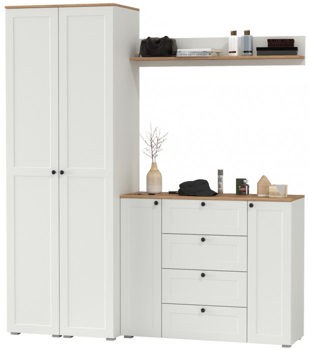 Остин Прихожая 74, белый шагрень/дуб крафт золотой