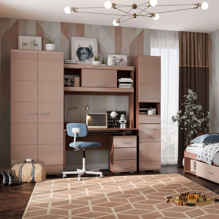 Симба пенал с ящиками (400*2000*570) дуб белфорт/белый глянец