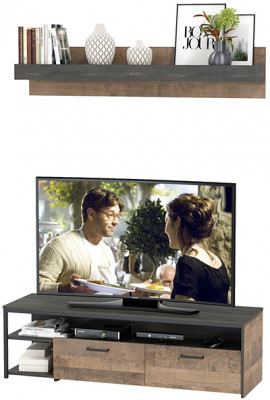 Трувор 13.70 Тумба под ТВ + 15.60 Полка, дуб гранж песочный/интра