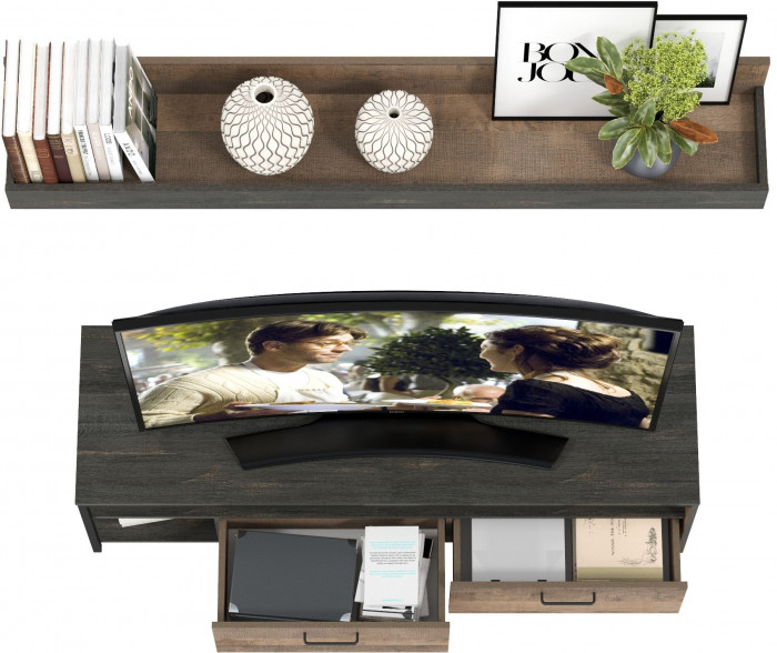 Трувор 13.70 Тумба под ТВ + 15.60 Полка, дуб гранж песочный/интра