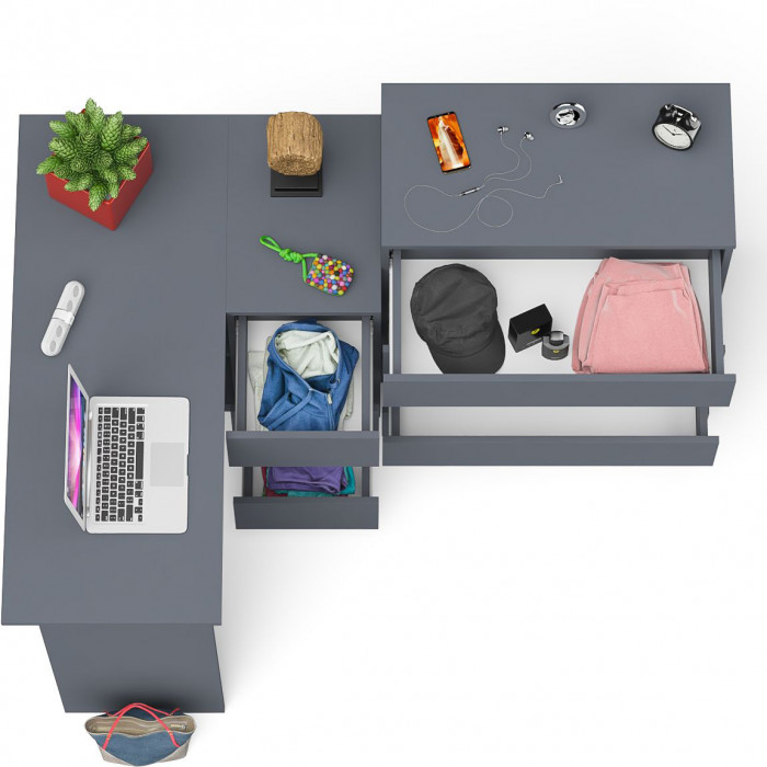 Мори компьютерный стол МС-16 правый + Комод МК800.4, графит