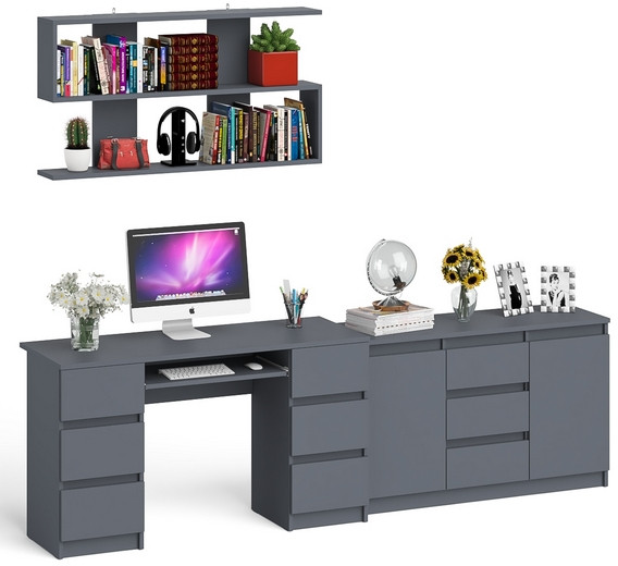 Мори компьютерный стол МС-2 + Комод МК1200.3 + Полка 1200, графит