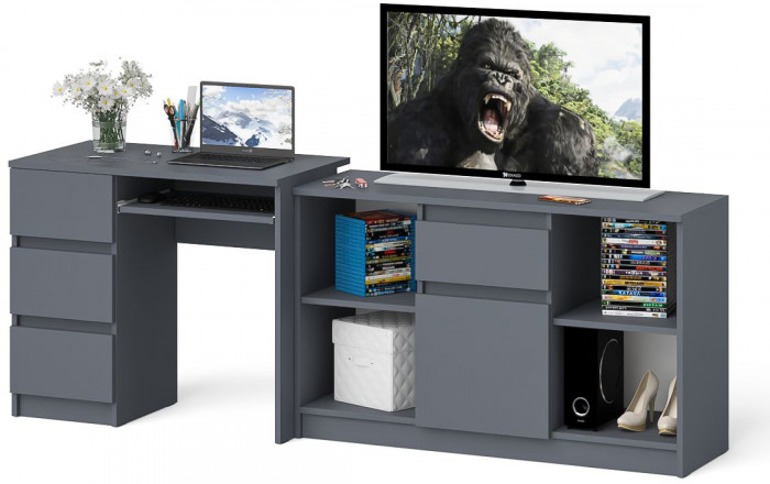 Мори компьютерный стол МС-6 левый + Тумба МТВ1204.1, графит