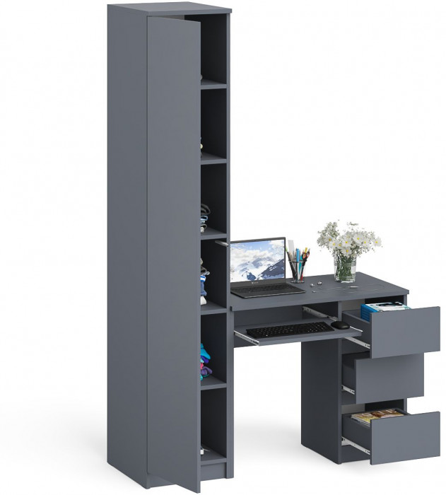 Мори компьютерный стол МС-6 правый + Пенал МШ400.1, графит