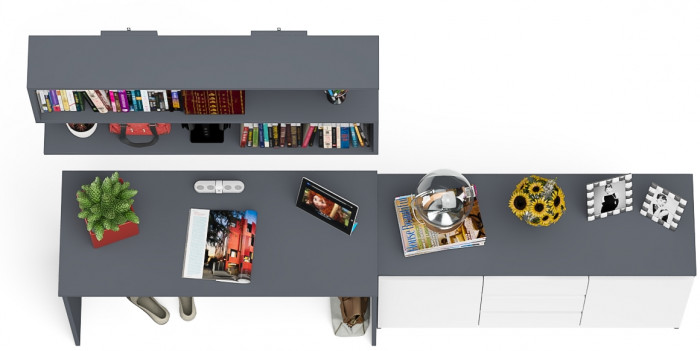 Мори письменный стол МСП1200.1 + Комод МК1200.3 + Полка 1200, графит/белый