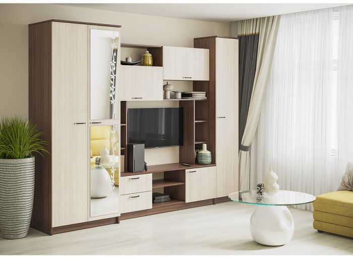 Стенка в гостиную Марта-11, ясень шимо темный/ясень шимо светлый