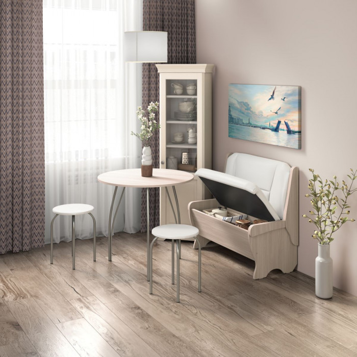 Кухонный набор Лотос скамья 950 - стол - табурет / ясень светлый/милк