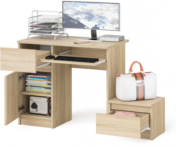 Мори Стол компьютерный МС-1 левый + Тумба ТМП400.1, цвет дуб сонома, ШхГхВ 130,4х50х76,6 см., выдвижной ящик слева, НЕ универсальная сборка