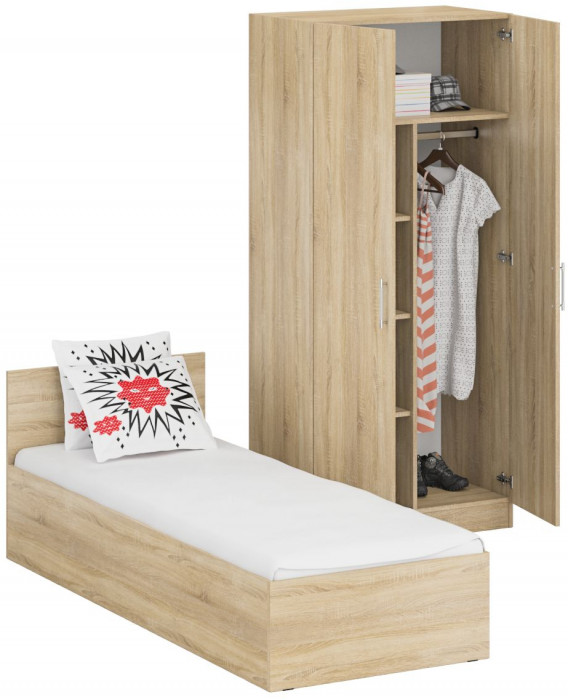Кровать 0800 + Шкаф 2-х створчатый Стандарт, дуб сонома