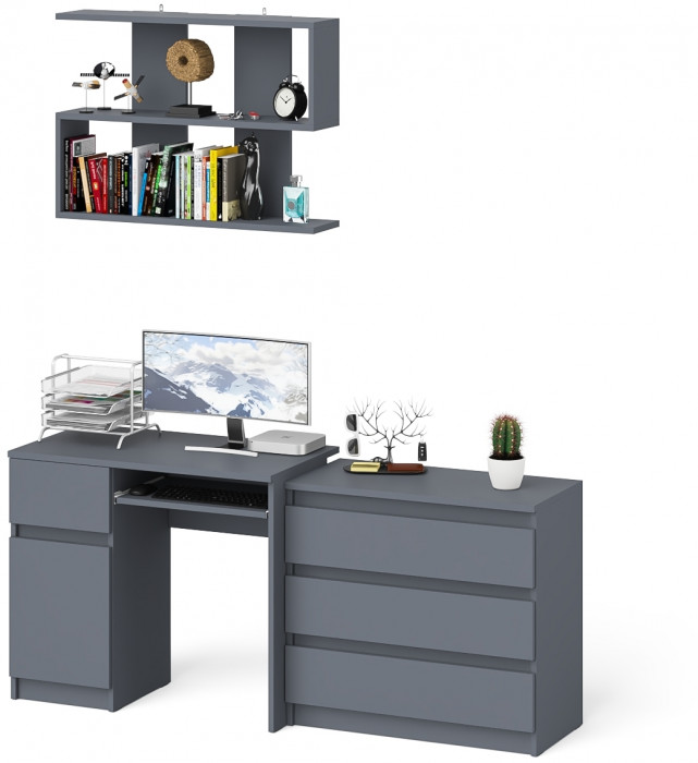 Мори компьютерный стол МС-1 левый + Комод МК800.1 + Полка 900, графит