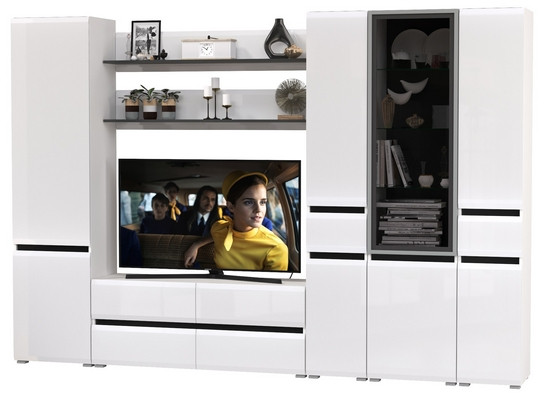 Сидней Комплектация № 065, корпус: белый/чёрный/фасады: МДФ белый глянец