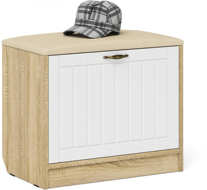 Прихожая П-6 Компоновка № 20, цвет дуб сонома/фасады МДФ белое дерево фрезеровка прованс, ШхГхВ 90х35х210 см., универсальная сборка