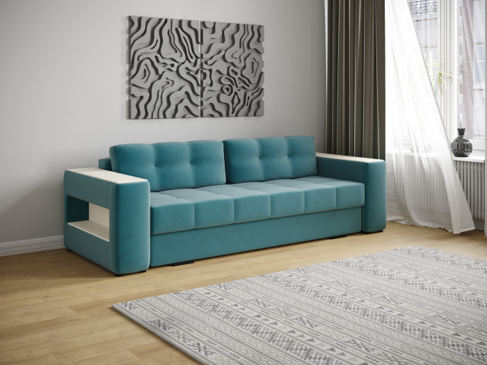 Диван раскладной Доро, бирюза/мдф клен кремовый