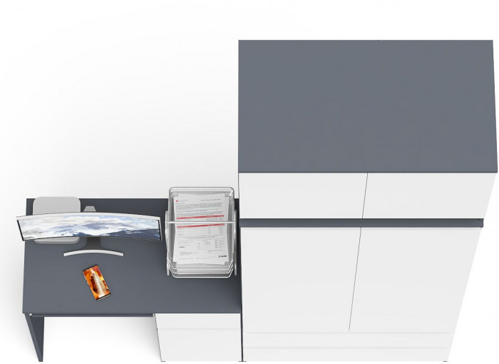 Мори компьютерный стол МС-1 правый + Шкаф МШ900.1 + Антресоль МА900.1, графит/белый