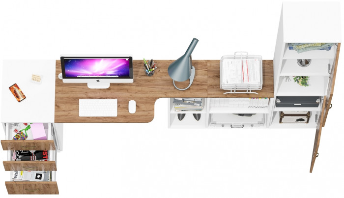 Лидер-8 Стол + Тумба МД 3.16 + Пенал, белый шагрень/крафт золото