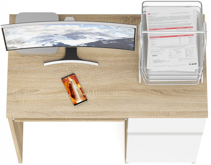 Мори компьютерный стол МС-1 правый, дуб сонома/белый