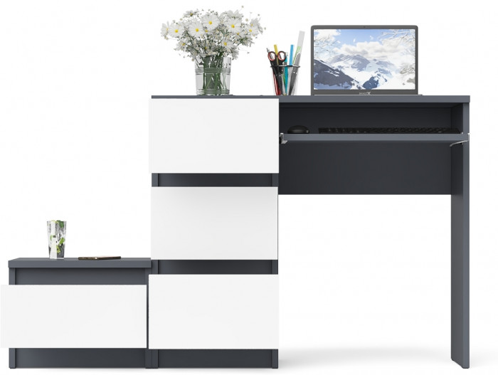 Мори компьютерный стол МС-6 левый + Тумба ТМП400.1, графит/белый