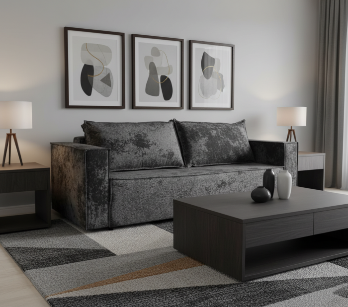 Диван-еврокнижка Лофт Люкс Плюш с подсветкой, 140х195, черный