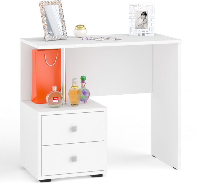 Камелия спальня № 10 Кровать с ящиками 1600 + Две тумбы + Стол косметич. + Зеркало + Комод + Шкаф, белый