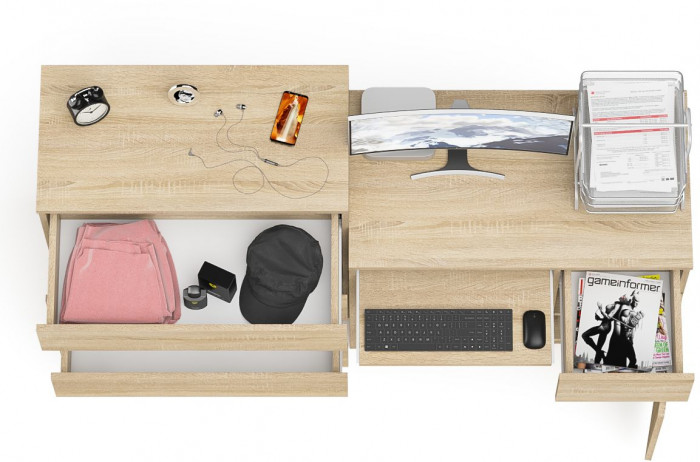 Мори компьютерный стол МС-1 правый + Комод МК800.4, дуб сонома