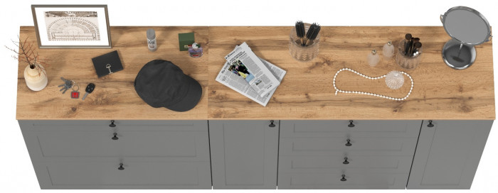 Остин 16.221 Комод + 16.121 Тумба для обуви, цвет серый графит/дуб крафт золотой, ШхГхВ 200х41,9х99,3 см., универсальная сборка